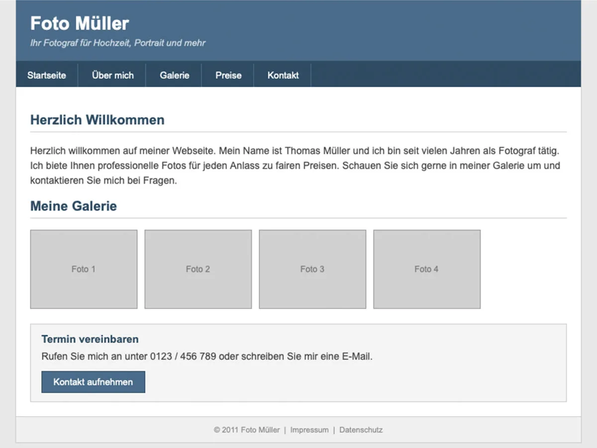 Altes Website-Design, Vorher